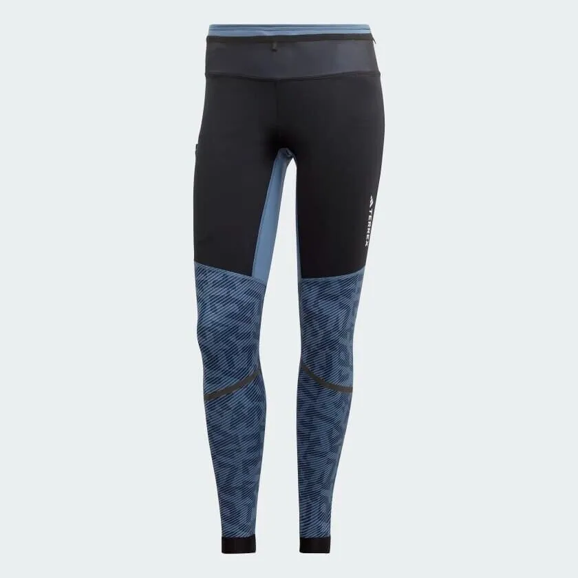 adidas Terrex Agravic Trail Running Tights Womens Black Blue Pocket