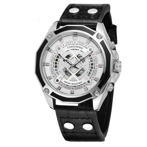 Automatic Self-Wind Luxury Men's Trendy Watch with Genuine Leather Strap