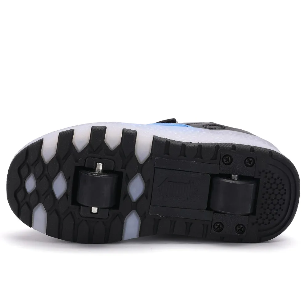 Black/Blue Roller Light up Rechargeable Shoes