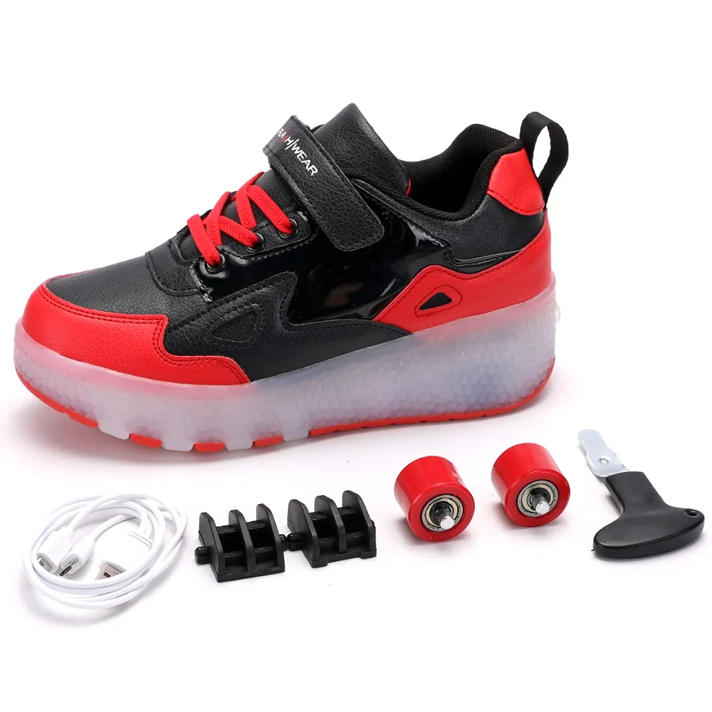 Black/Red Roller Light up Rechargeable Shoes