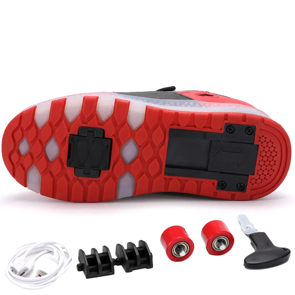 Black/Red Roller Light up Rechargeable Shoes