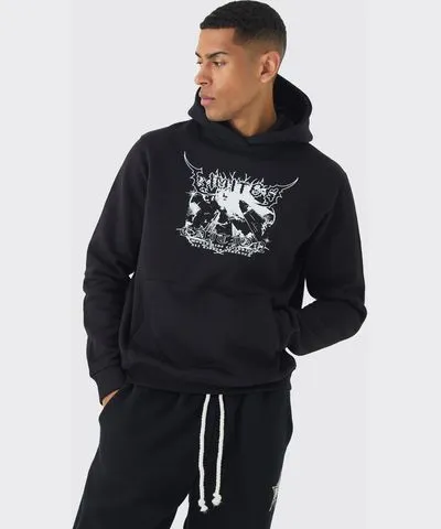 boohooMAN Mens Gothic Scenic Print Hoodie