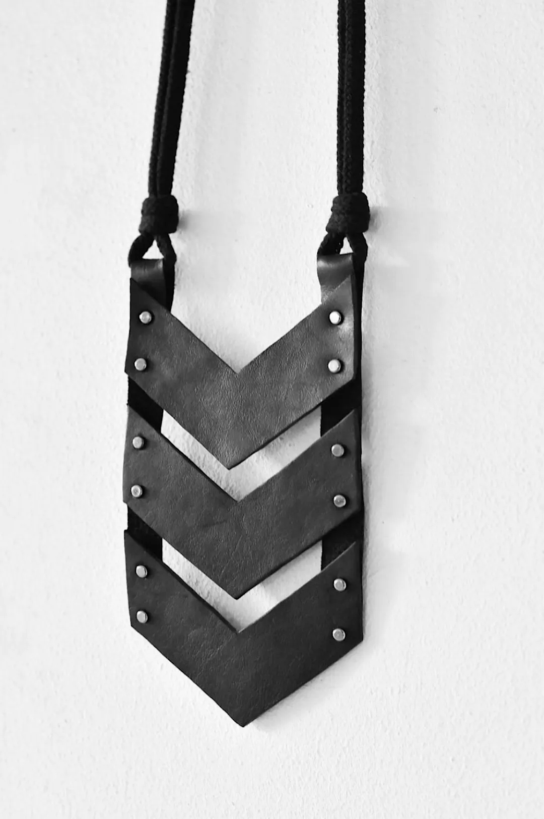 Chevron Black Genuine Leather Necklace