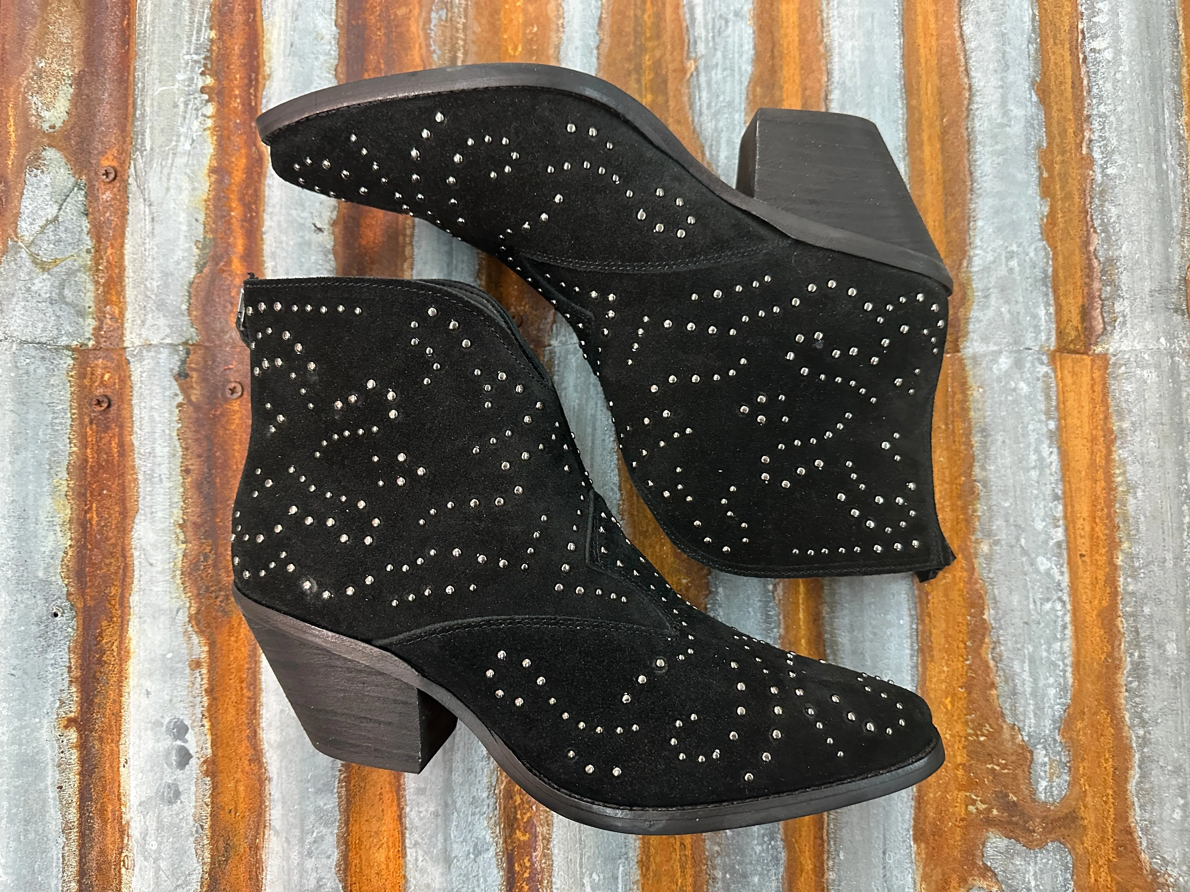 Denim N Diamonds Black Suede Leather w/ Studs Booties (DS)