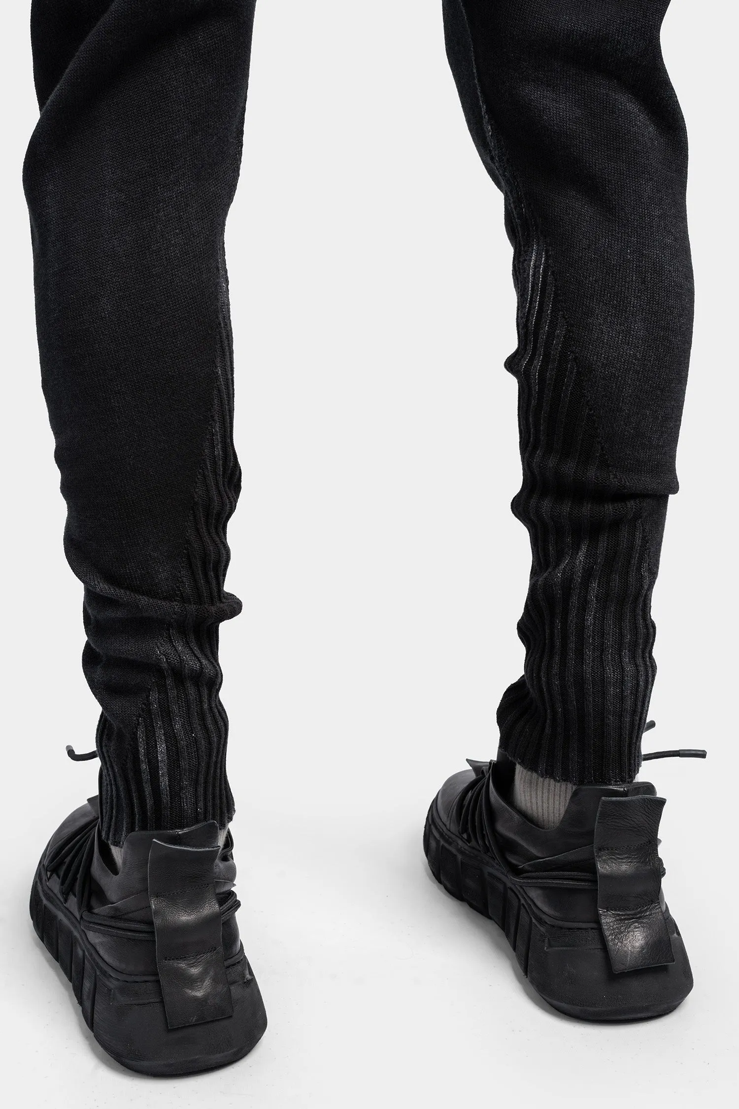 Drop crotch knit pants, Black spray