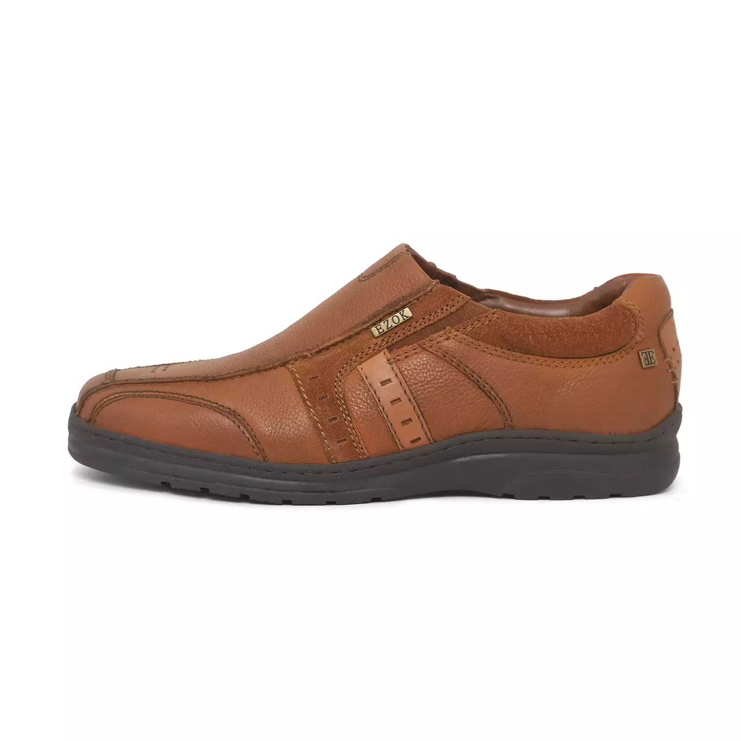 Ezok Men Tan Genuine Leather Slip-Ons Shoes