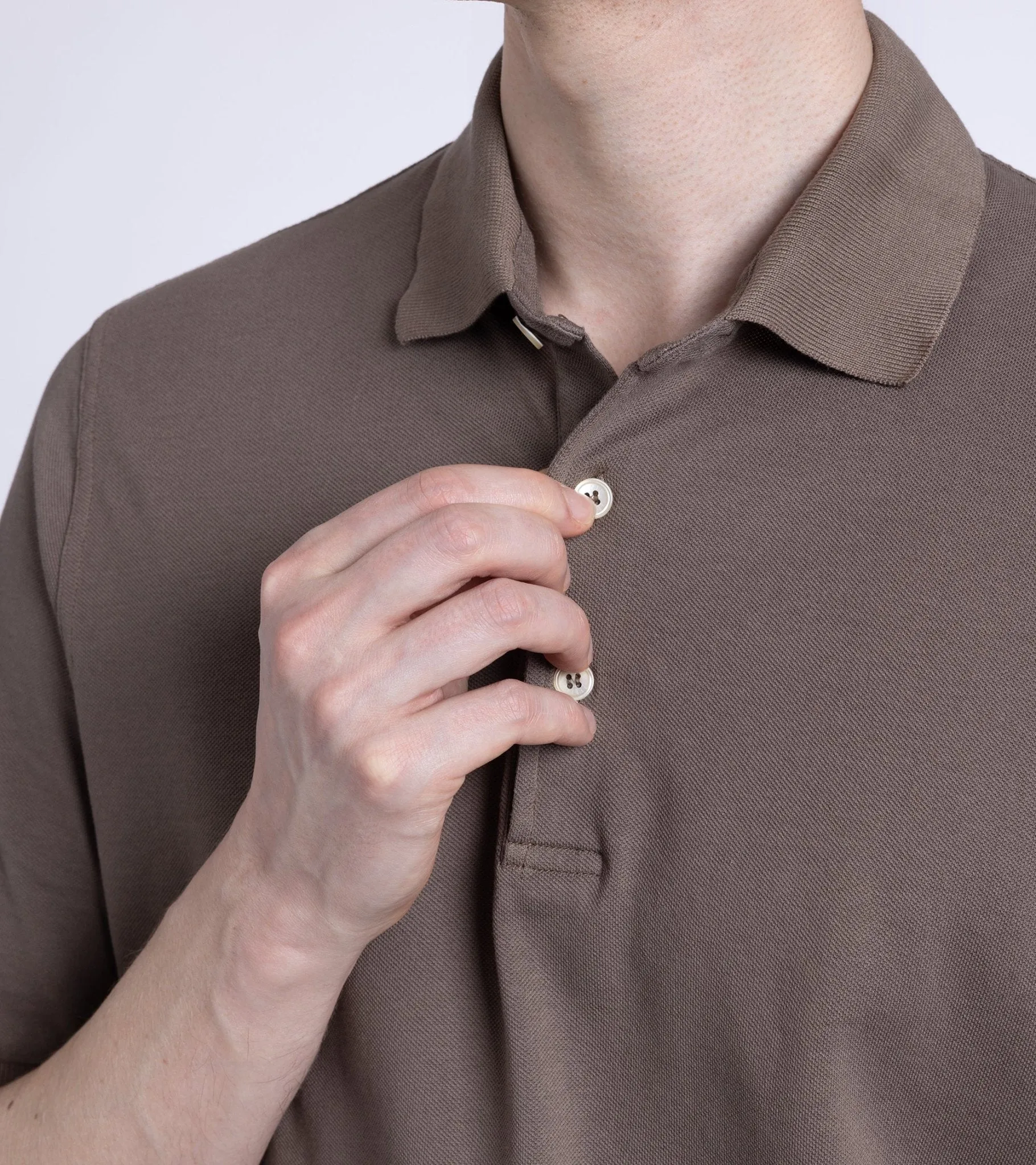 Fedeli Light Cotton Pique Polo Shirt: Brown