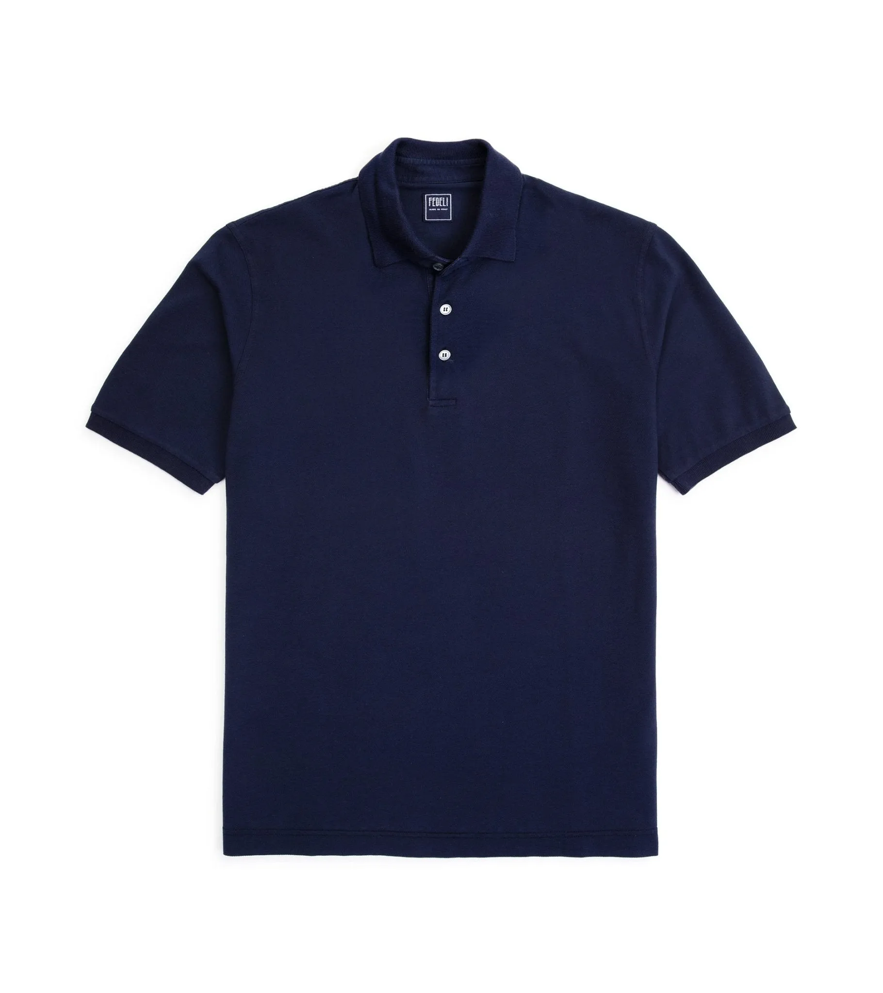 Fedeli Light Cotton Pique Polo Shirt: Navy