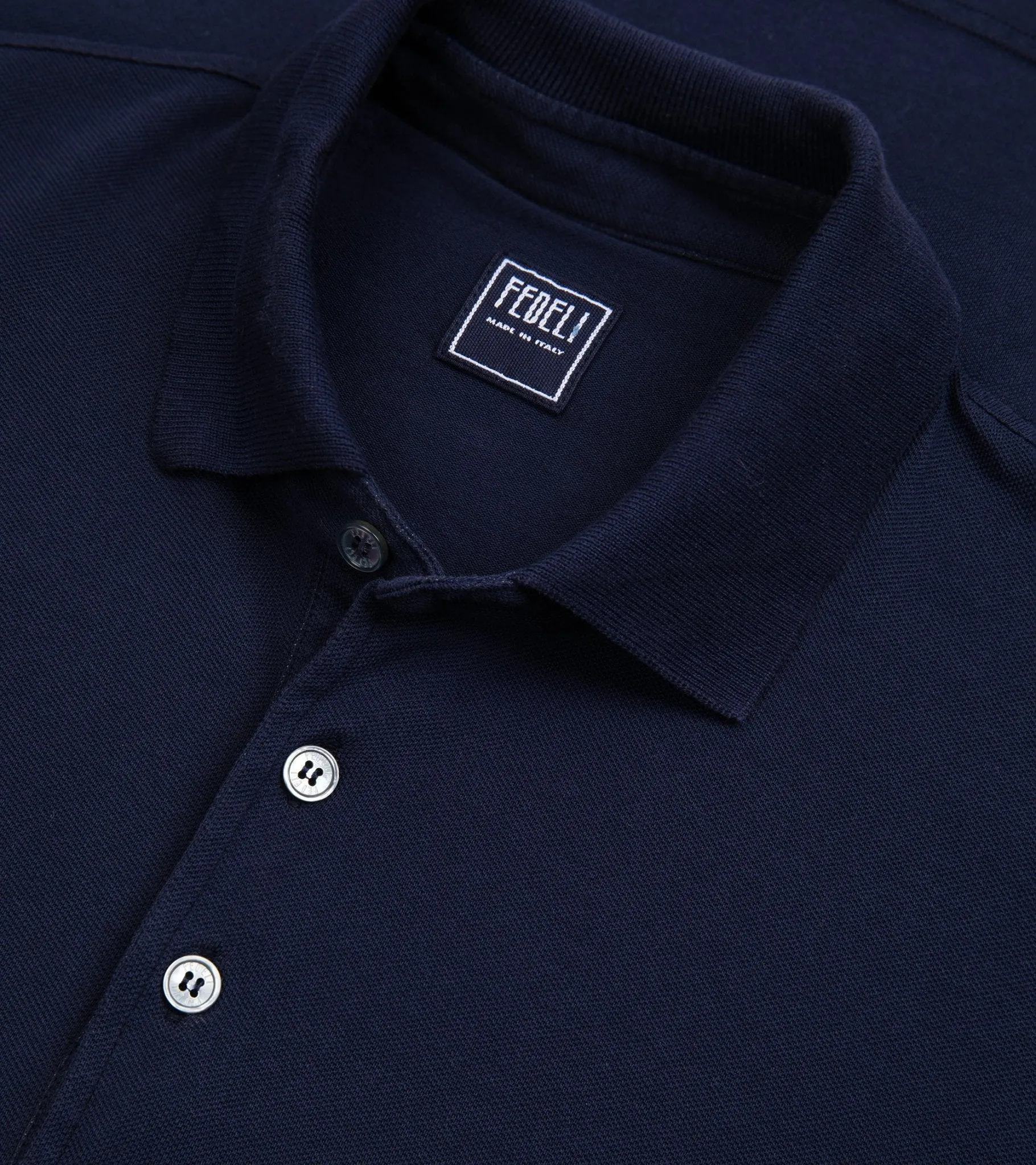 Fedeli Light Cotton Pique Polo Shirt: Navy