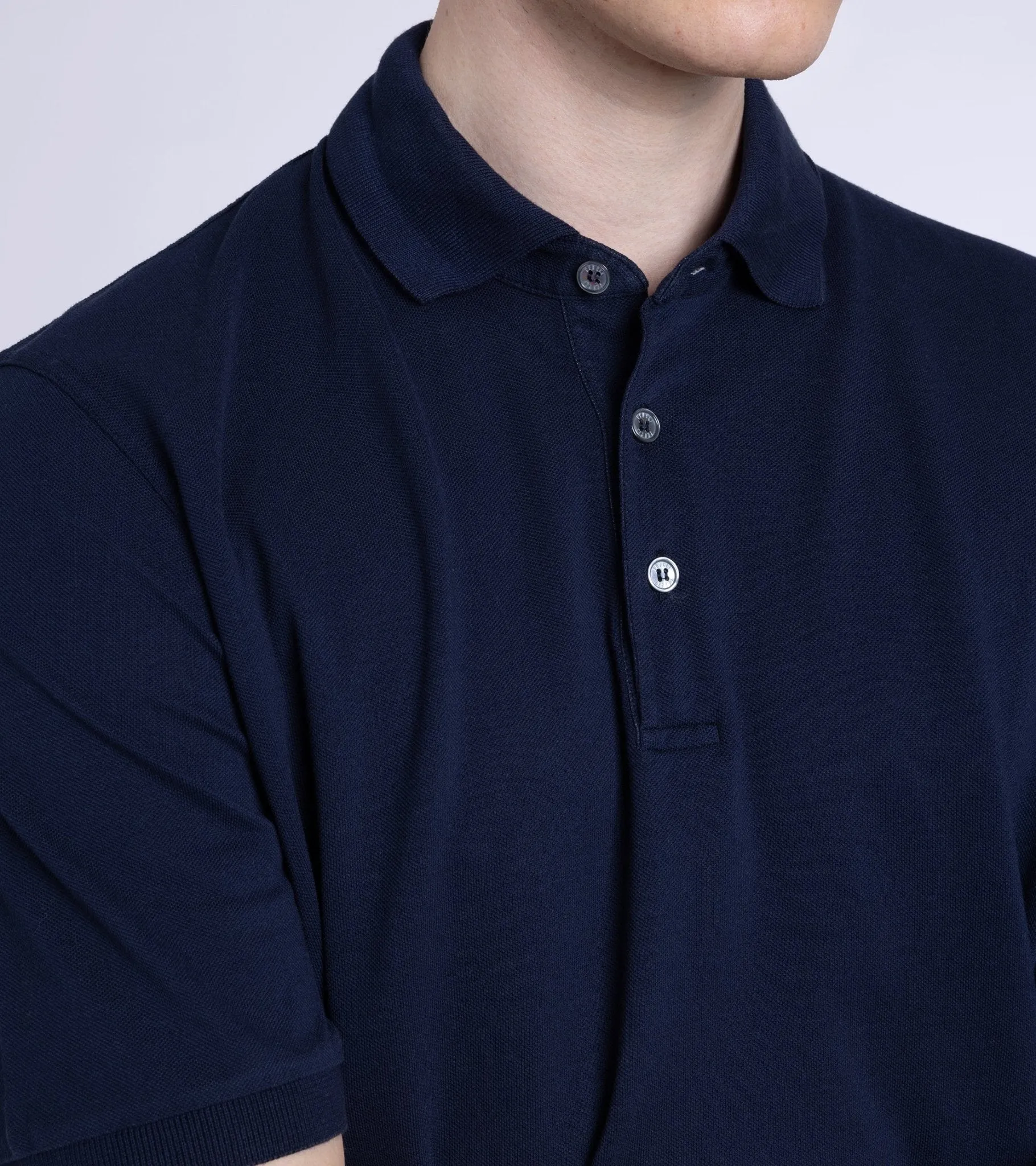 Fedeli Light Cotton Pique Polo Shirt: Navy