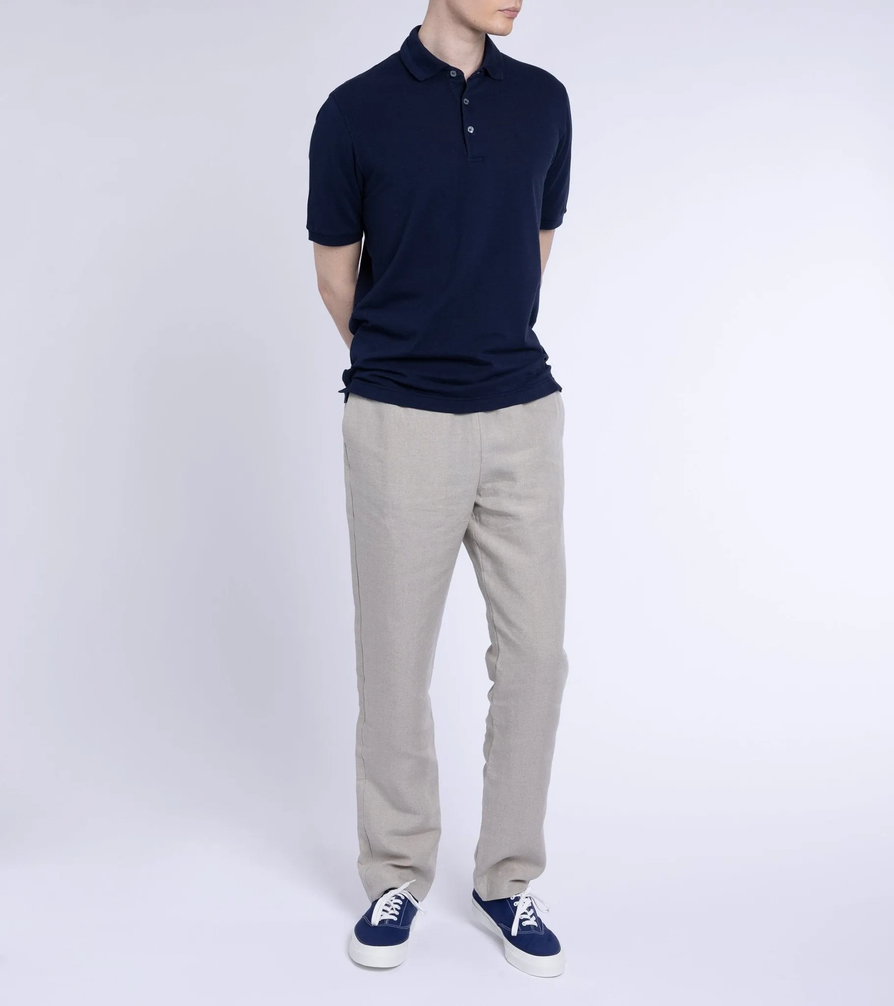 Fedeli Light Cotton Pique Polo Shirt: Navy