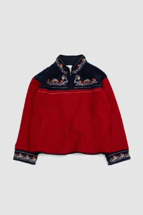 FOUND Pahari Floral Embroidered Sherpa Jacket Red/Navy