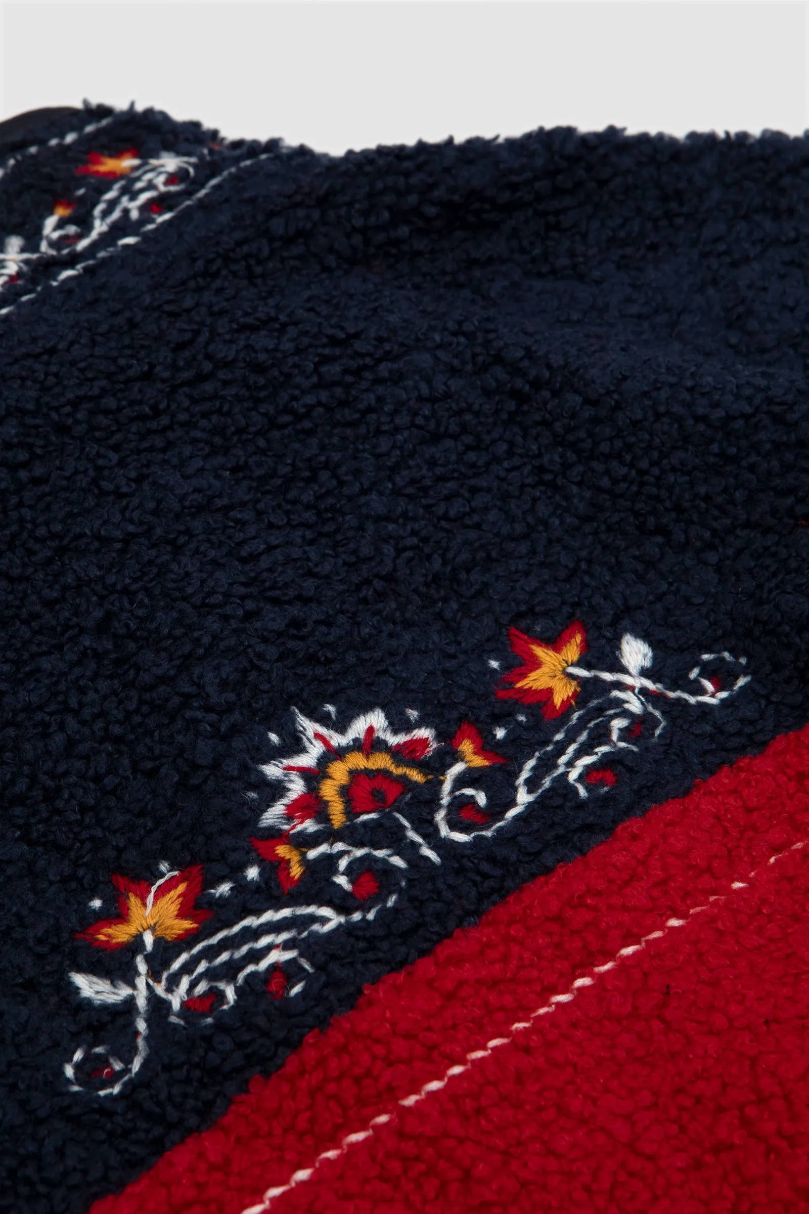 FOUND Pahari Floral Embroidered Sherpa Jacket Red/Navy