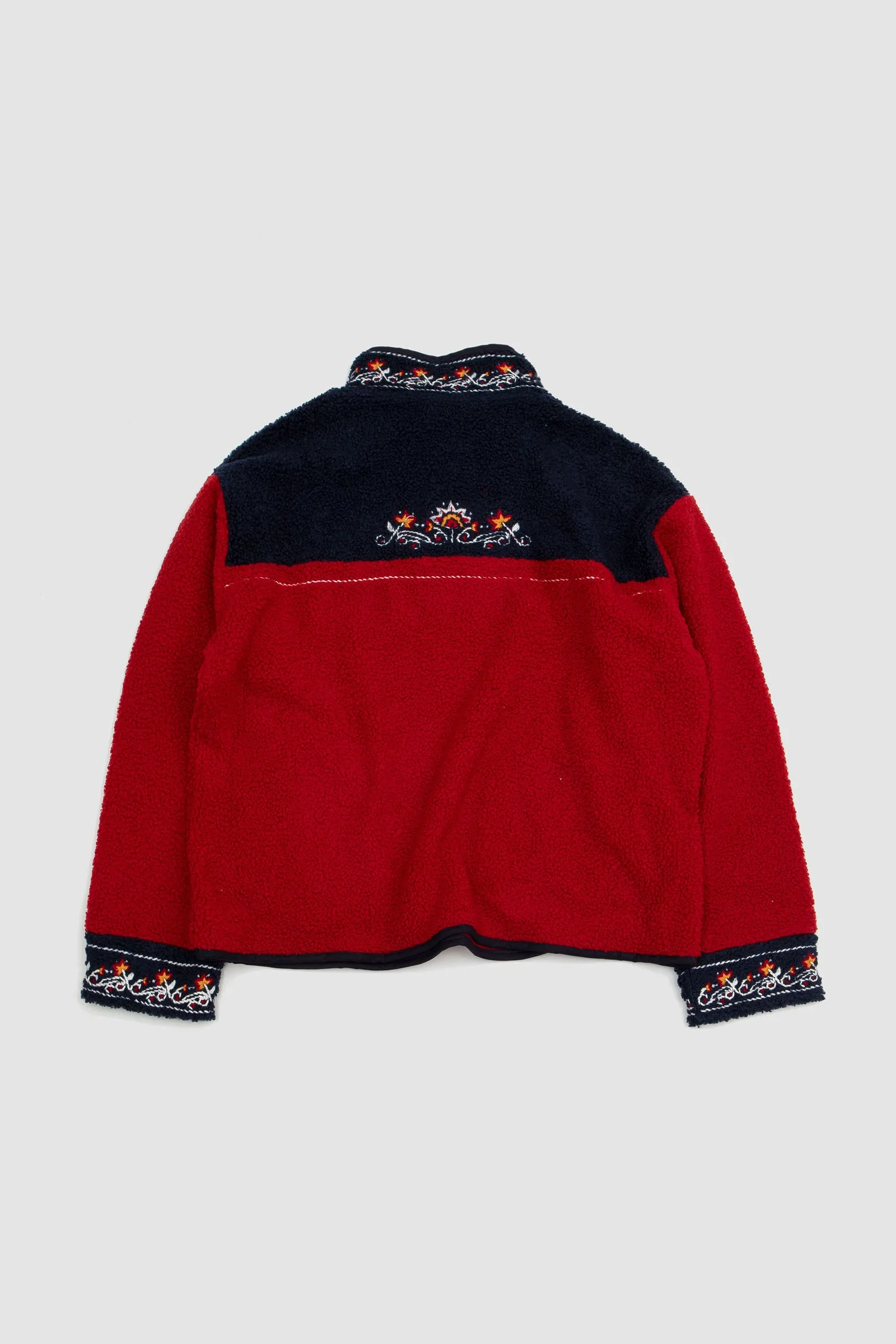 FOUND Pahari Floral Embroidered Sherpa Jacket Red/Navy