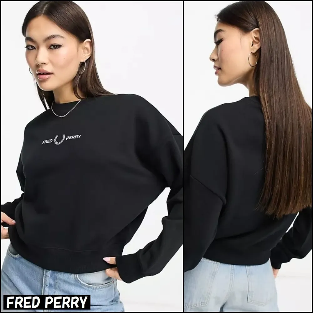 FRED PERRY  |Crew Neck Long Sleeves Cotton Logo Hoodies & Sweatshirts