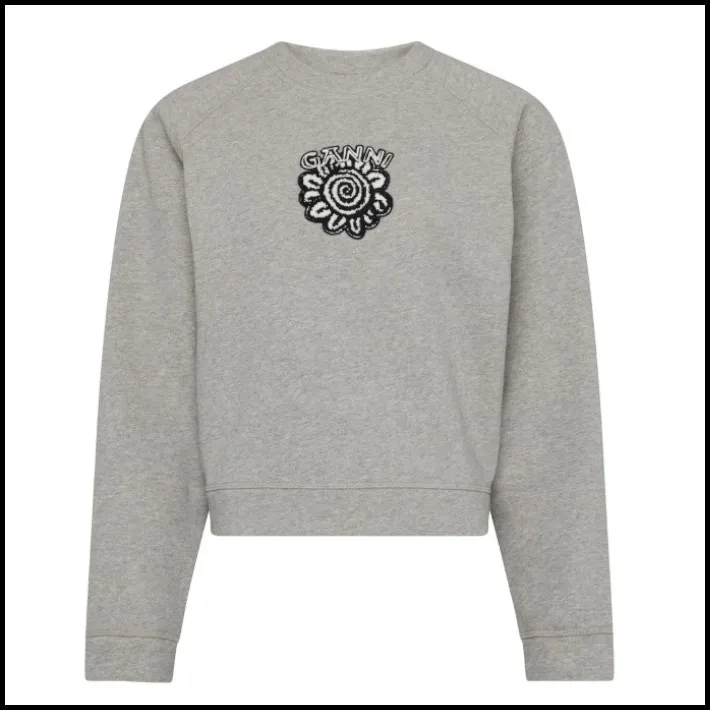 Ganni  |Crew Neck Flower Patterns Long Sleeves Plain Cotton Logo