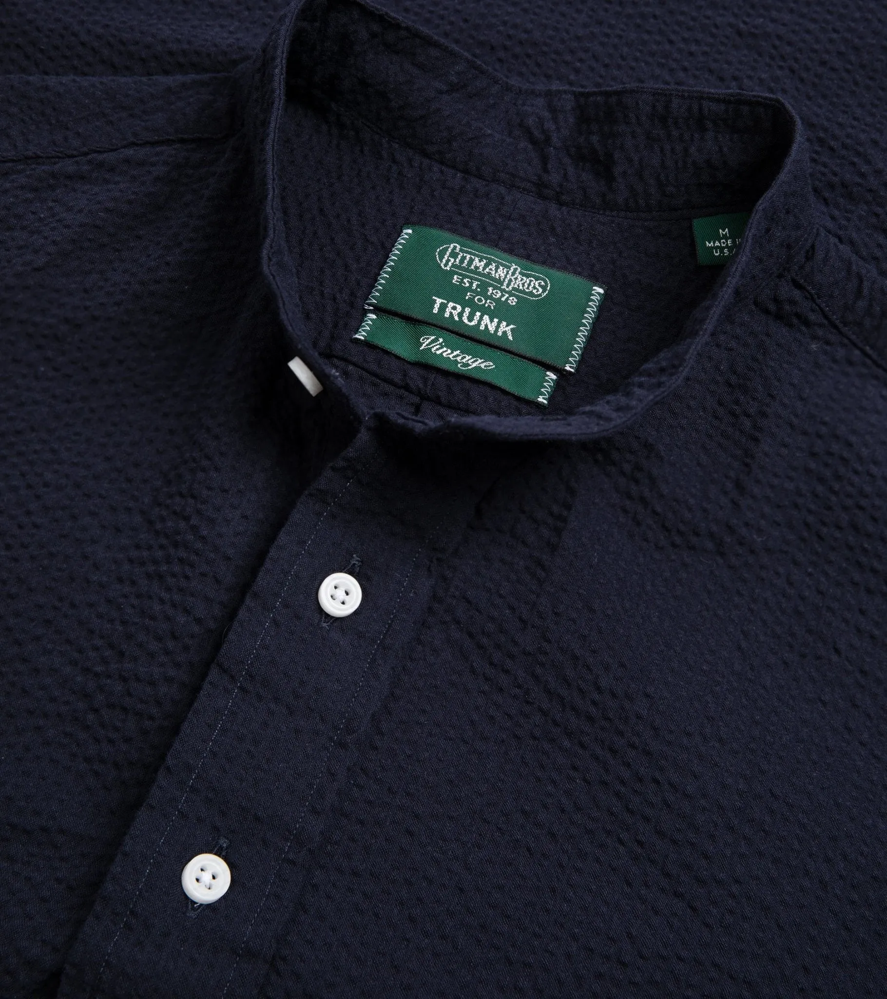 Gitman Vintage Cotton Seersucker Band Collar Popover Shirt: Navy