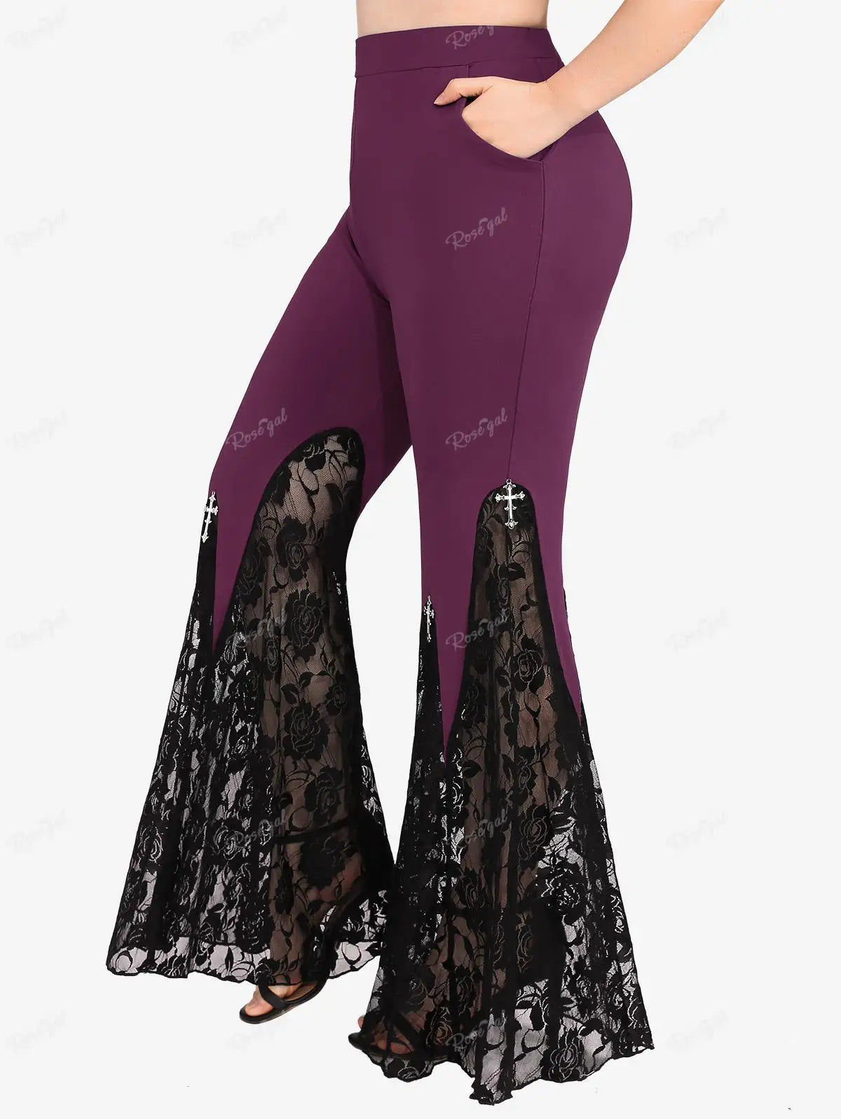 Gothic Flare Pants With Lace-Up High Waist Overlength Skinny