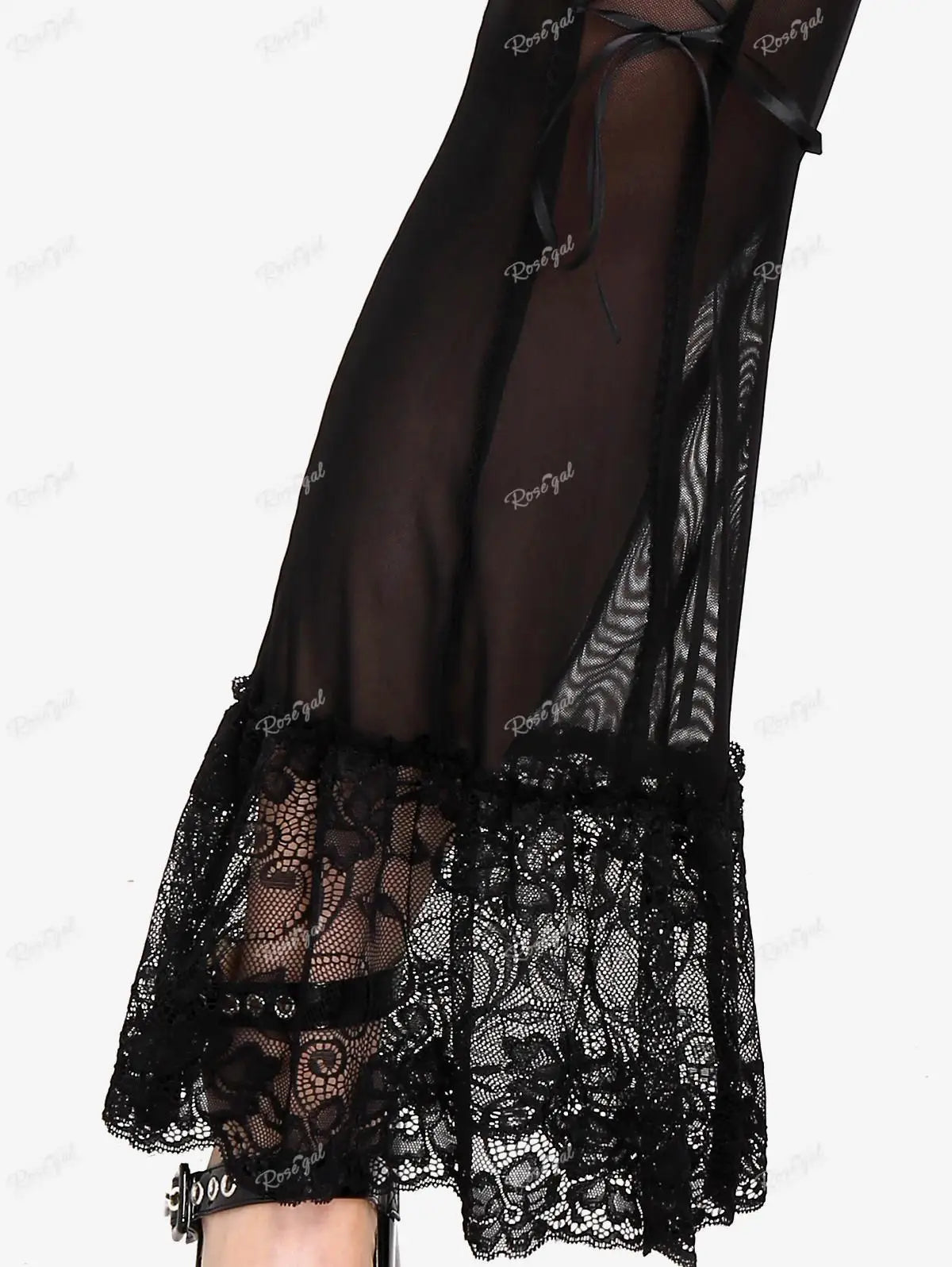 Gothic Flare Pants With Lace-Up High Waist Overlength Skinny