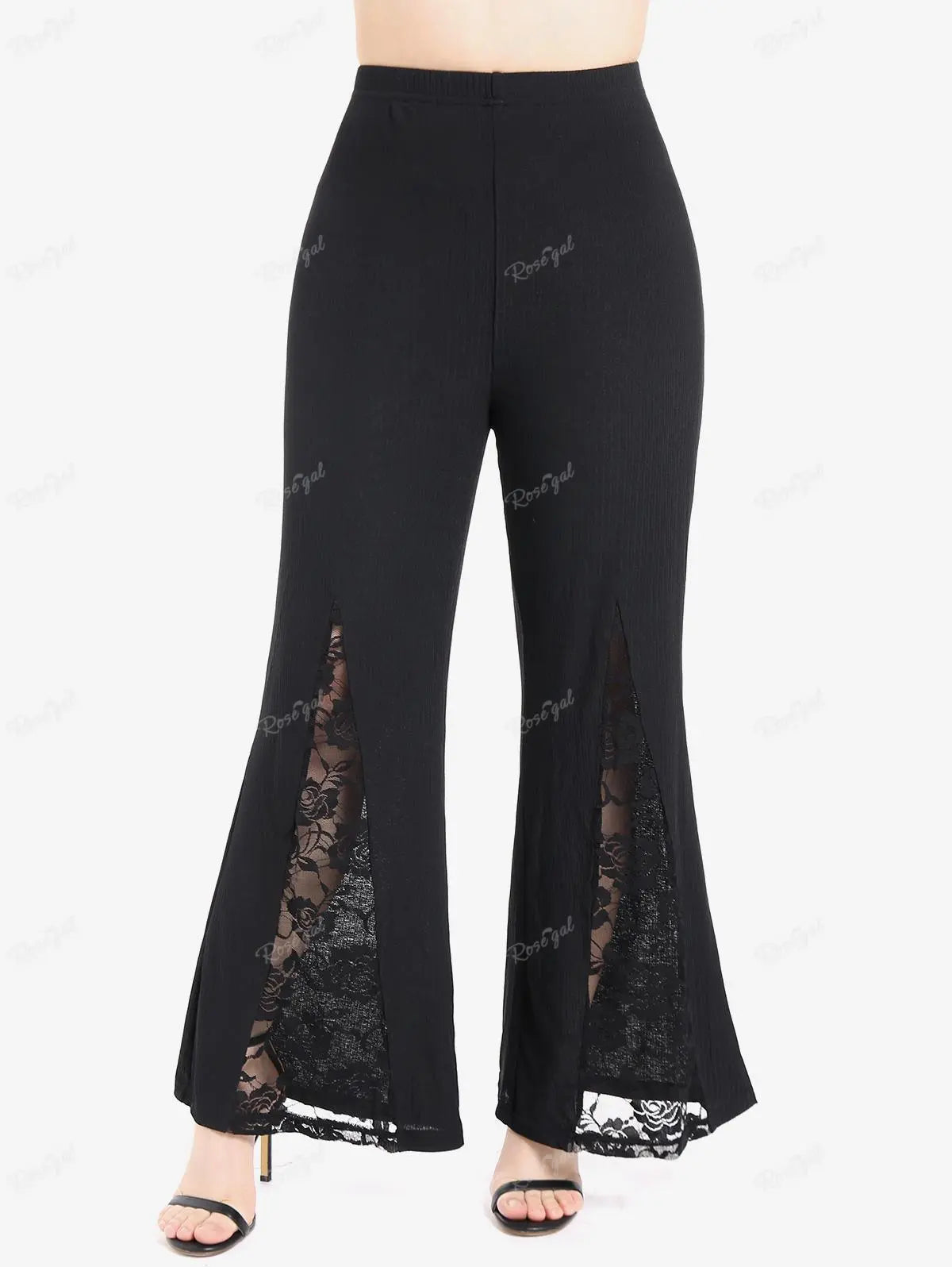 Gothic Flare Pants With Lace-Up High Waist Overlength Skinny