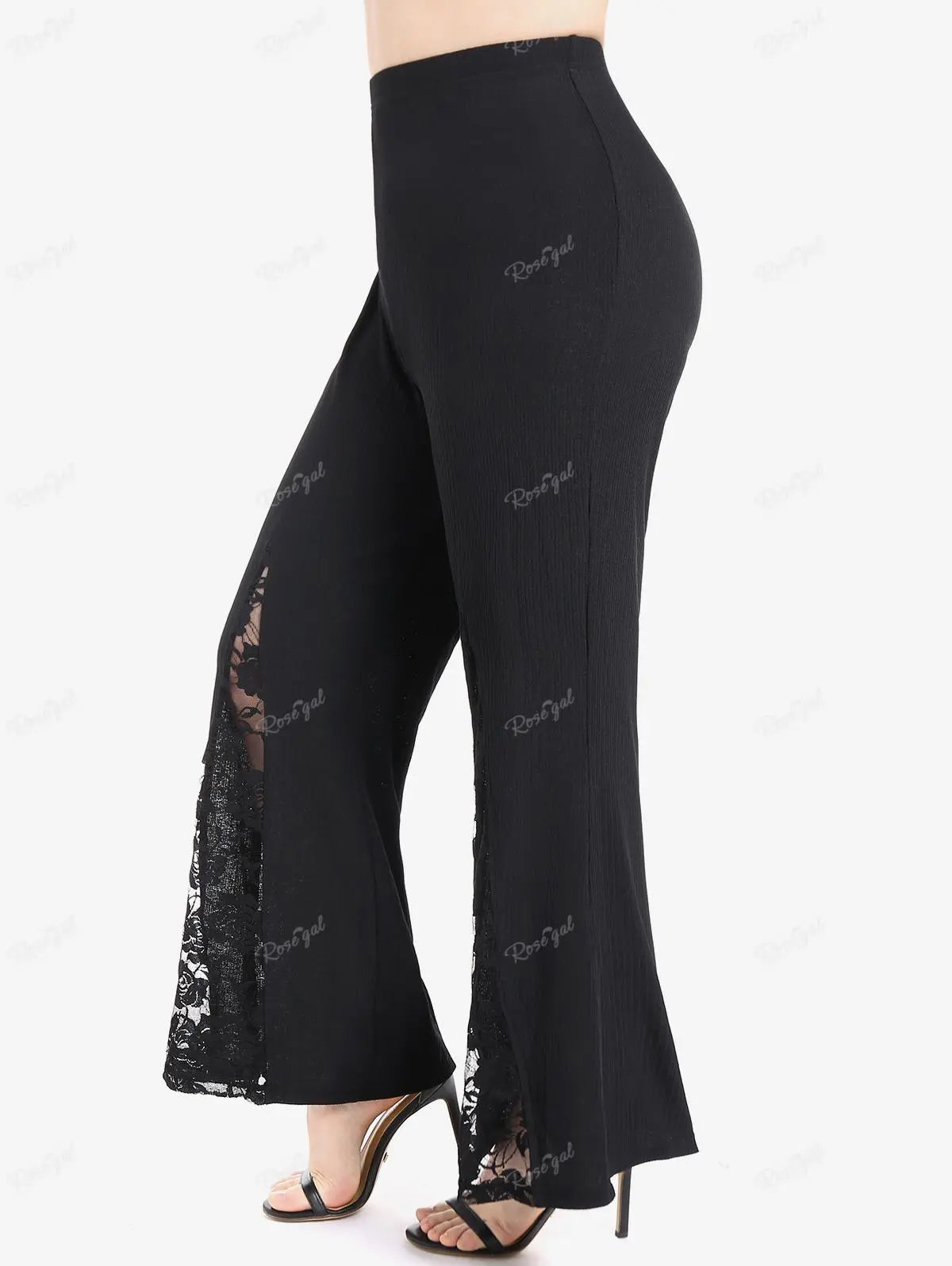 Gothic Flare Pants With Lace-Up High Waist Overlength Skinny