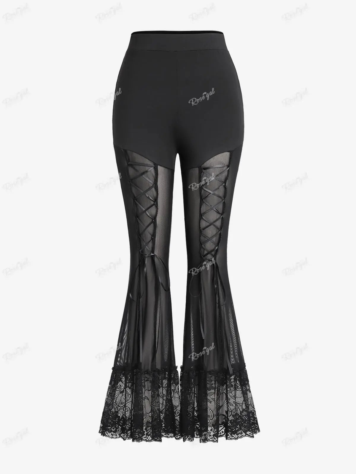 Gothic Flare Pants With Lace-Up High Waist Overlength Skinny