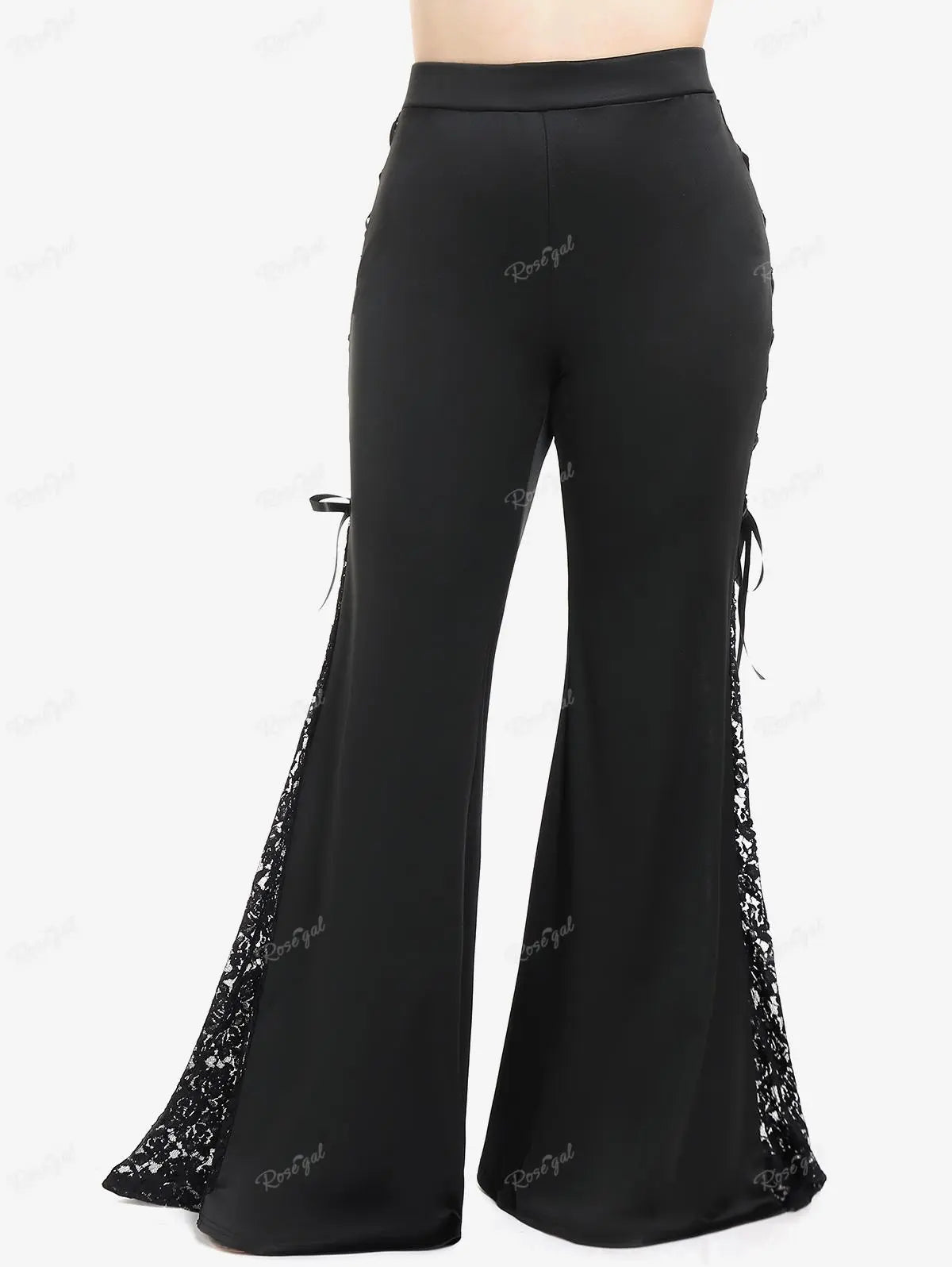 Gothic Flare Pants With Lace-Up High Waist Overlength Skinny