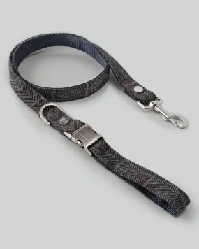 Grey Checked Herringbone Tweed Dog Lead