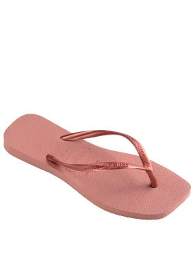 Havaianas Women's Flat Square Toe Fip Flops - 35/36 - Dusky Rose, Dusky Rose,White,Pink