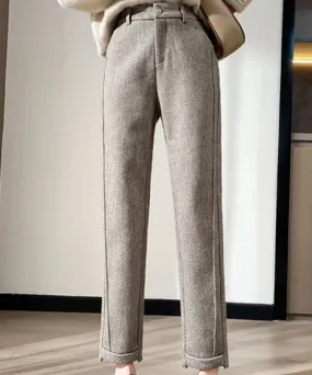 Herringbone Knit High Waist Ankle Trousers