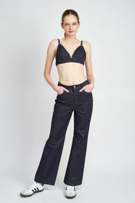 HIGH WAIST SEMI FLARED DENIM PANTS