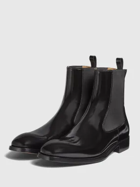 Man's Black Boots Cowhide Square Toe Chelsea Boots