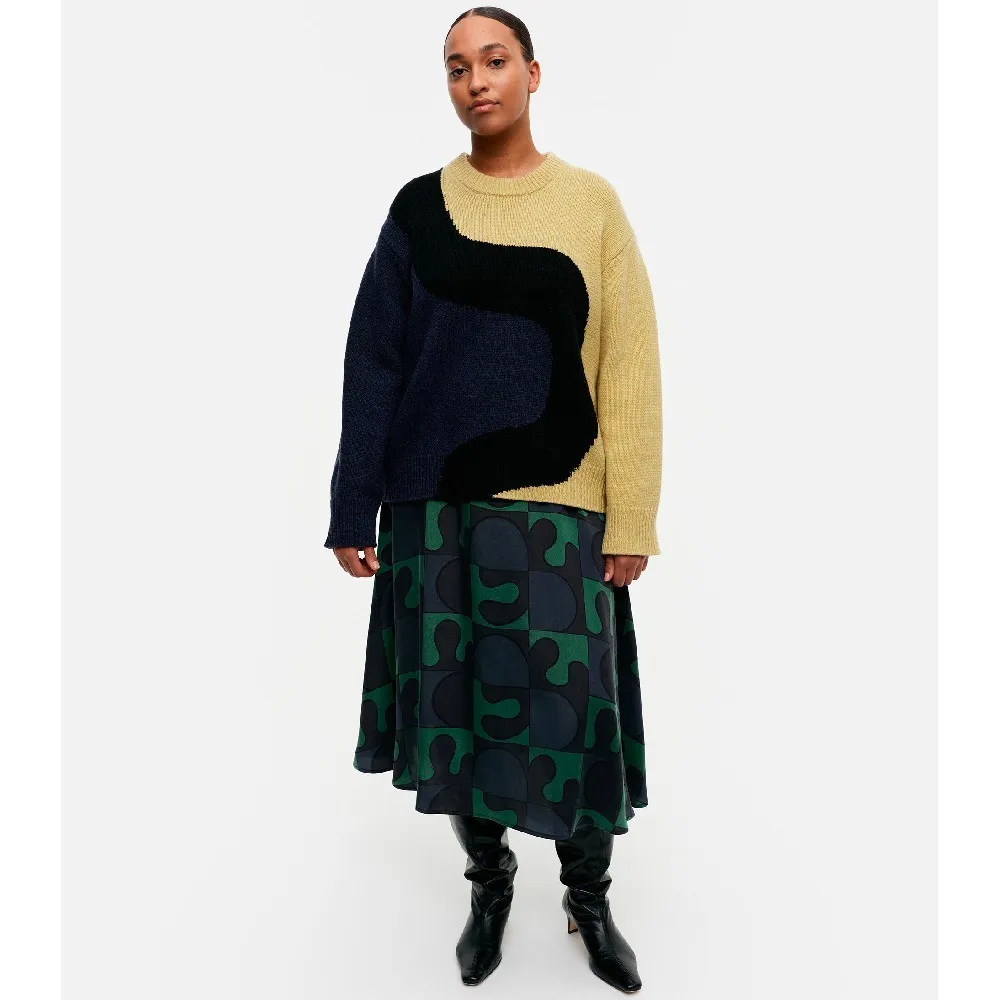 marimekko  |Crew Neck Casual Style Wool Nylon Rib Long Sleeves