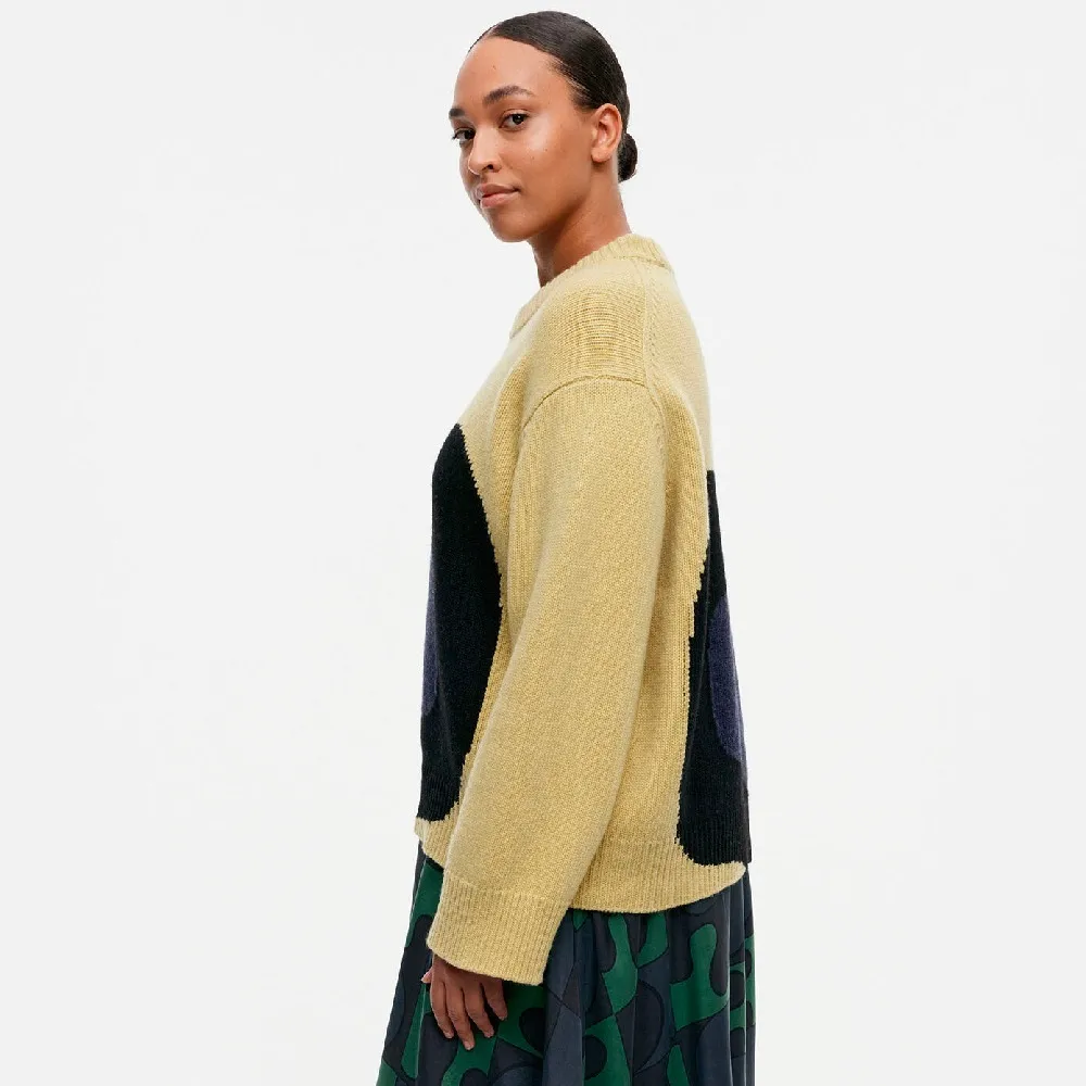 marimekko  |Crew Neck Casual Style Wool Nylon Rib Long Sleeves