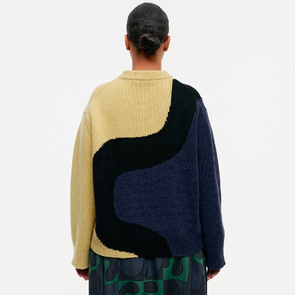 marimekko  |Crew Neck Casual Style Wool Nylon Rib Long Sleeves