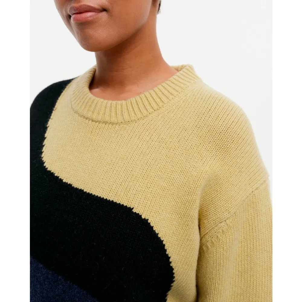 marimekko  |Crew Neck Casual Style Wool Nylon Rib Long Sleeves