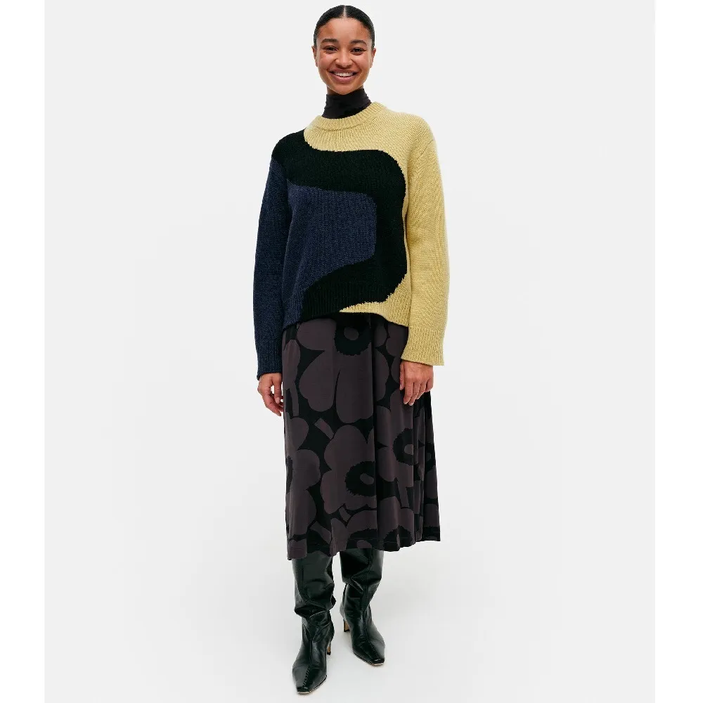 marimekko  |Crew Neck Casual Style Wool Nylon Rib Long Sleeves