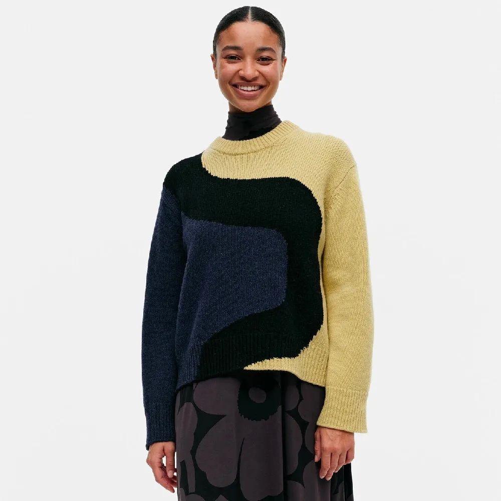 marimekko  |Crew Neck Casual Style Wool Nylon Rib Long Sleeves