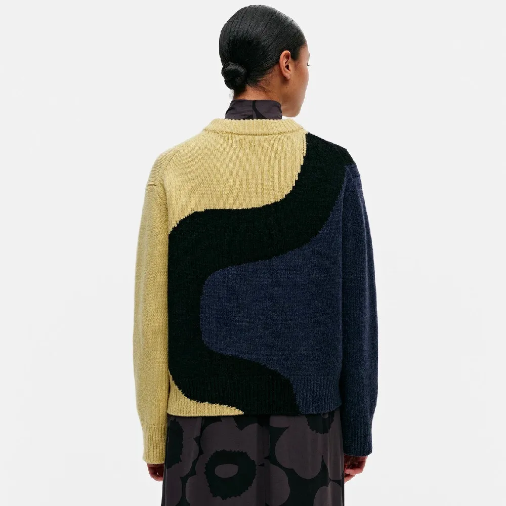 marimekko  |Crew Neck Casual Style Wool Nylon Rib Long Sleeves