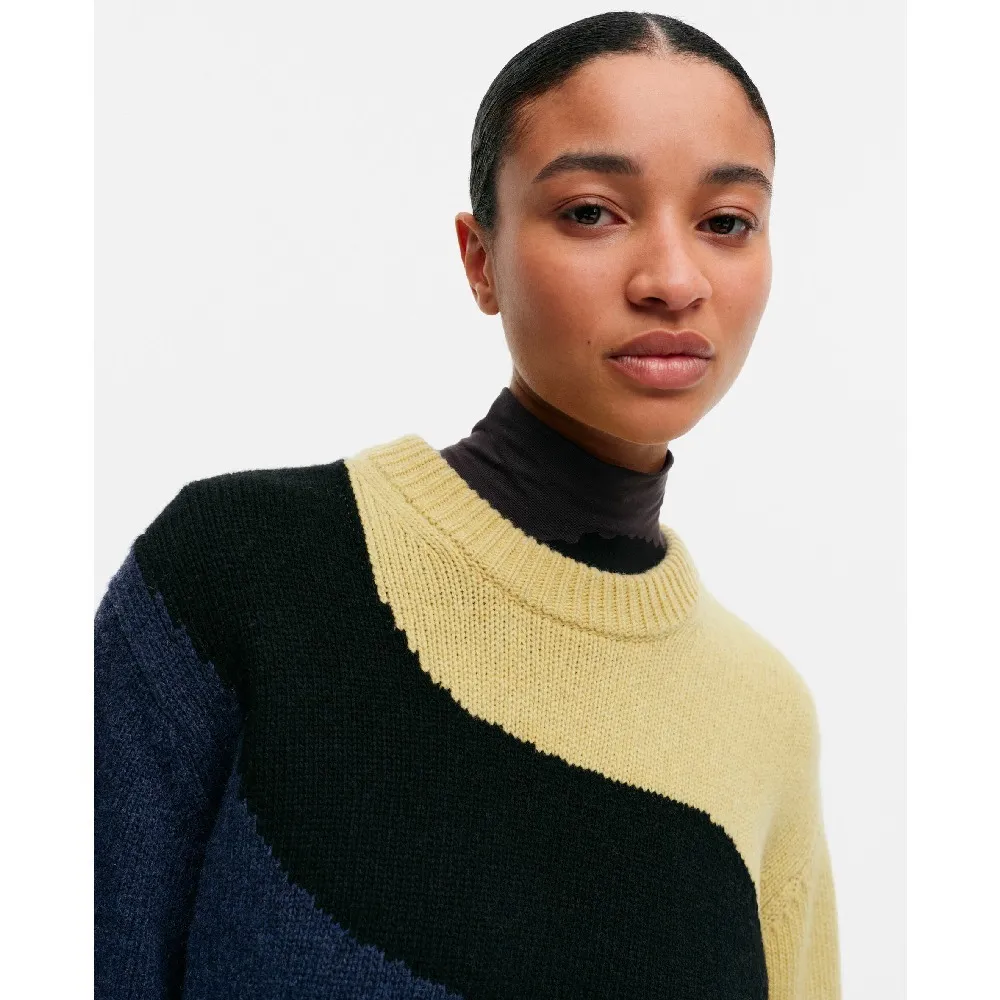 marimekko  |Crew Neck Casual Style Wool Nylon Rib Long Sleeves