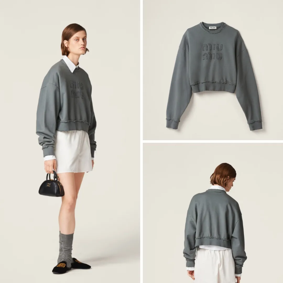 MiuMiu  |Blended Fabrics Long Sleeves Plain Cotton Logo