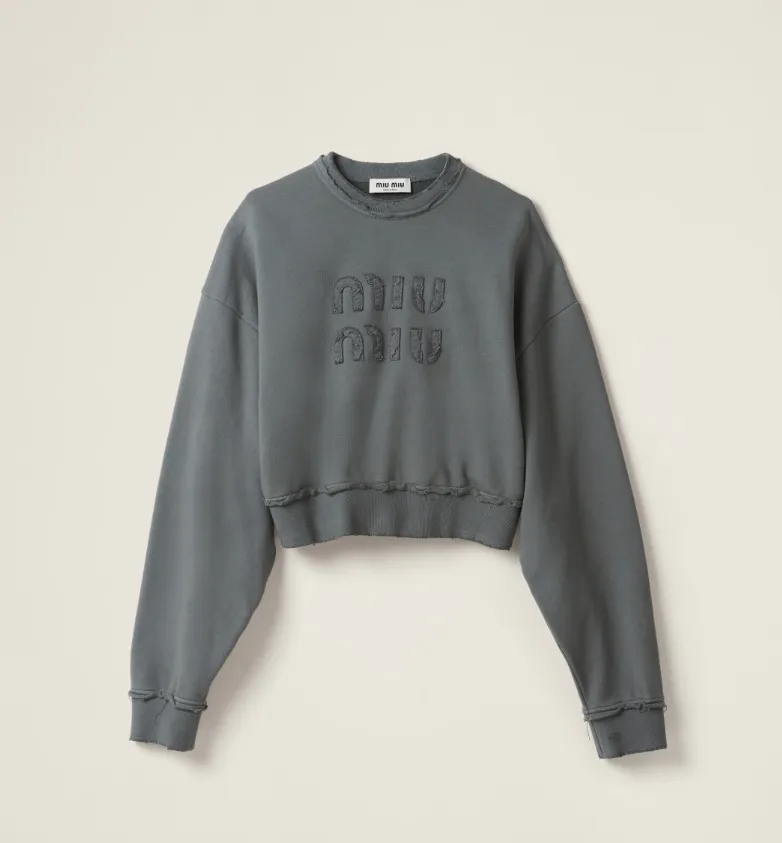 MiuMiu  |Blended Fabrics Long Sleeves Plain Cotton Logo