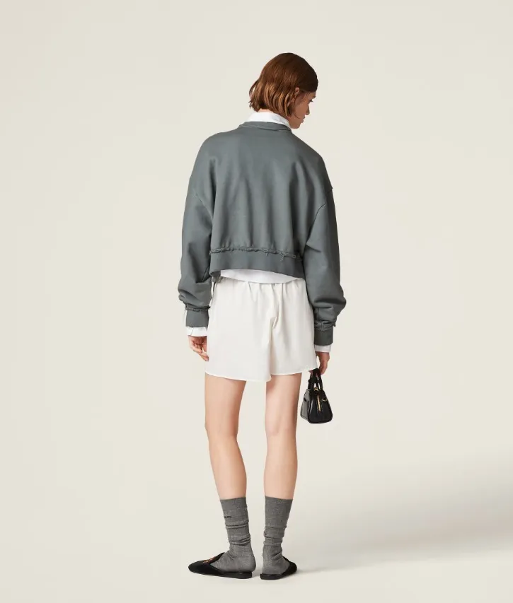 MiuMiu  |Blended Fabrics Long Sleeves Plain Cotton Logo