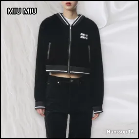 MiuMiu  |Street Style Long Sleeves Plain Logo Hoodies & Sweatshirts