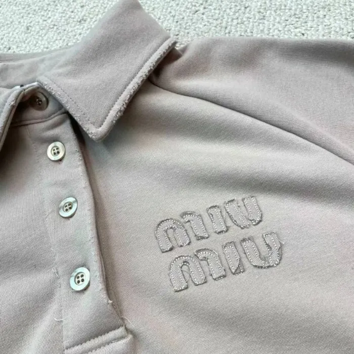 MiuMiu  |V-Neck Plain Cotton Short Sleeves Logo Hoodies & Sweatshirts