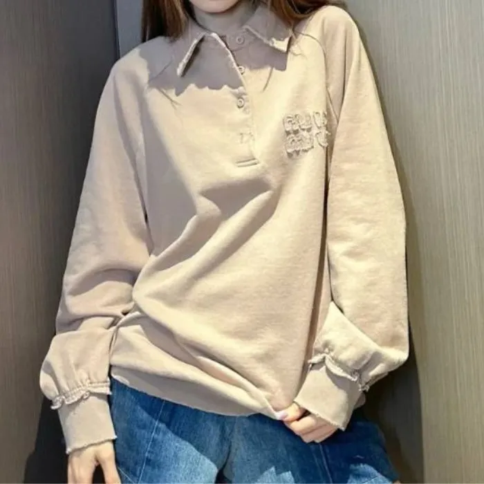 MiuMiu  |V-Neck Plain Cotton Short Sleeves Logo Hoodies & Sweatshirts