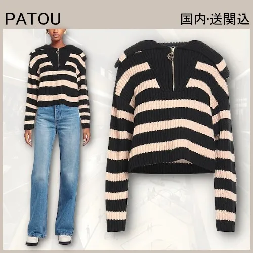 PATOU  |Stripes Casual Style Wool Long Sleeves Elegant Style