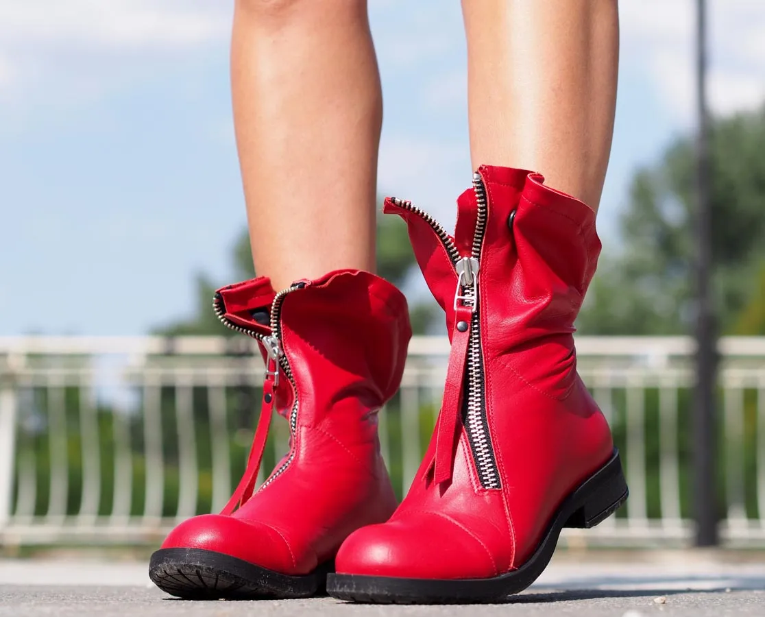 Red genuine leather boots/woman genuine leather boots/red winter boots,EXTRAVAGANT LEATHER BOOTS