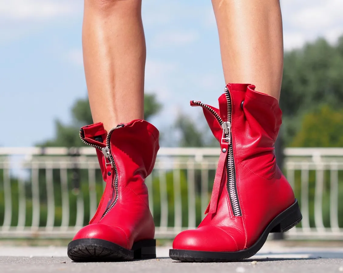 Red genuine leather boots/woman genuine leather boots/red winter boots,EXTRAVAGANT LEATHER BOOTS