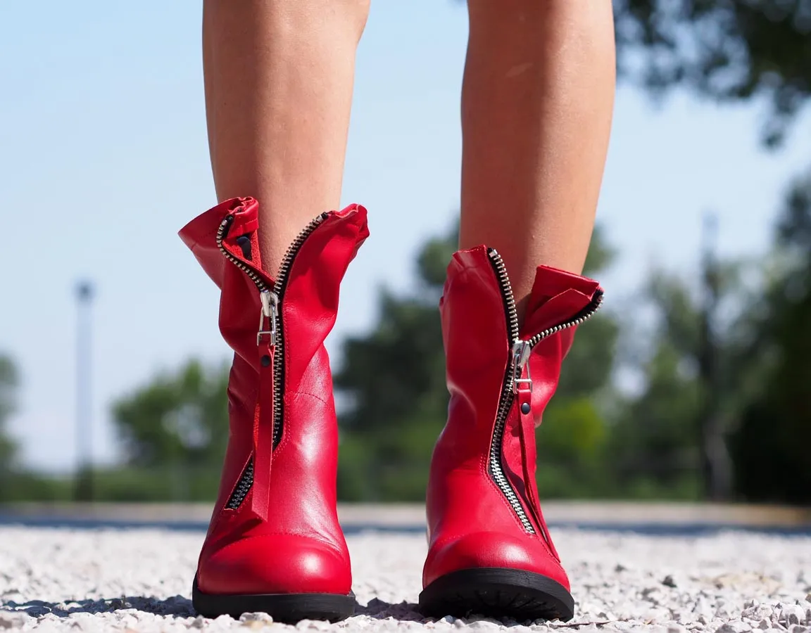 Red genuine leather boots/woman genuine leather boots/red winter boots,EXTRAVAGANT LEATHER BOOTS